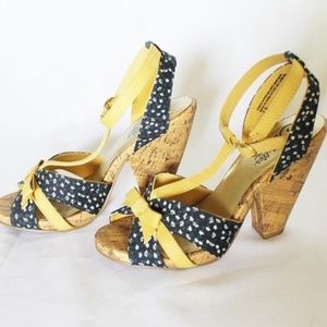 Seychelles Cotton Navy Floral Cork Wedge 7.5